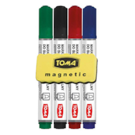 Markery do białych tablic TOMA, końcówka okrągła, 4 kolory + ścieracz  mix