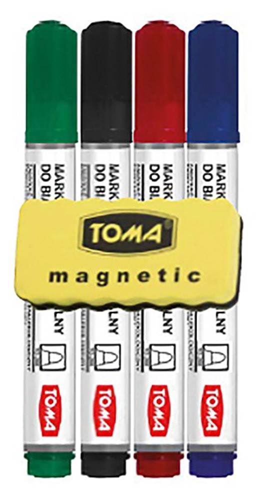 Markery do białych tablic TOMA, końcówka okrągła, 4 kolory + ścieracz  mix