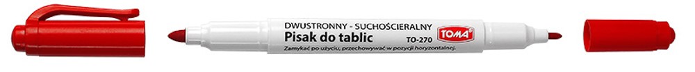 Pisaki 2-stronne do białych tablic TOMA, 
2 końcówki cienkie 0,5 i 0,8mm,  czerwony