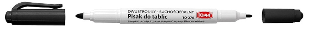 Pisaki 2-stronne do białych tablic TOMA, 
2 końcówki cienkie 0,5 i 0,8mm,  czarny