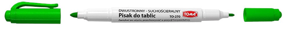 Pisaki 2-stronne do białych tablic TOMA, 
2 końcówki cienkie 0,5 i 0,8mm,  zielony