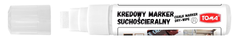 Markery kredowe ścieralne na sucho, końcówka ścięta 8x15mm, 25g tuszu  biały