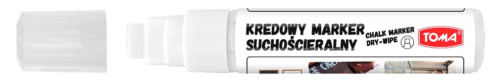 Markery kredowe ścieralne na sucho, końcówka ścięta 8x15mm, 25g tuszu  biały