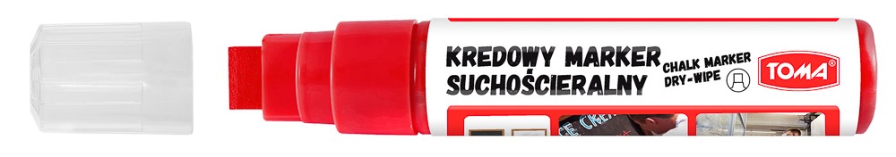 Markery kredowe ścieralne na sucho, końcówka ścięta 8x15mm, 25g tuszu  czerwony