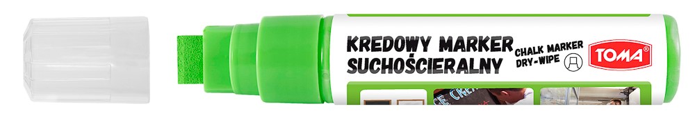 Markery kredowe ścieralne na sucho, końcówka ścięta 8x15mm, 25g tuszu  zielony