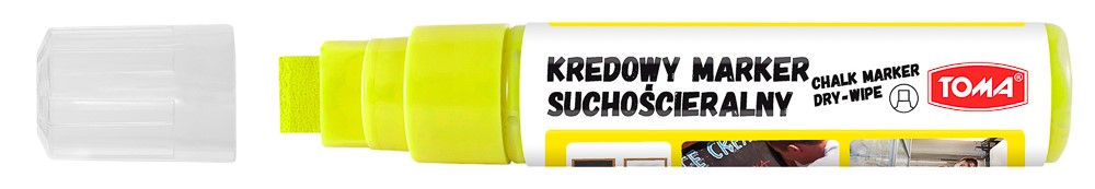 Markery kredowe ścieralne na sucho, końcówka ścięta 8x15mm, 25g tuszu  żółty