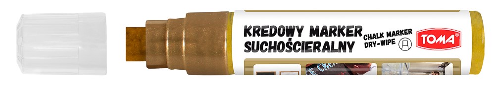 Markery kredowe ścieralne na sucho, końcówka ścięta 8x15mm, 25g tuszu  złoty