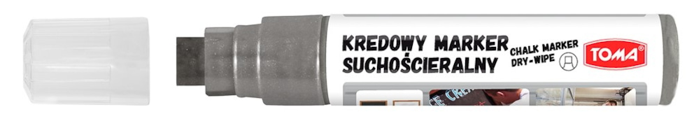 Markery kredowe ścieralne na sucho, końcówka ścięta 8x15mm, 25g tuszu  srebrny
