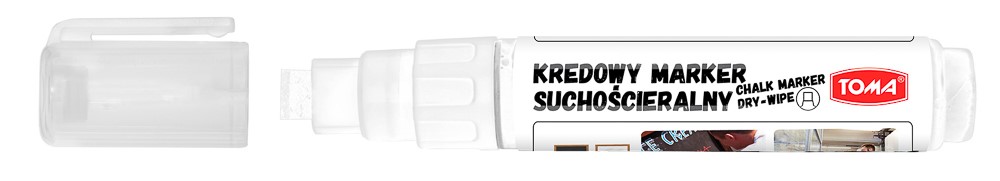 Markery kredowe ścieralne na sucho, końcówka ścięta 5x8mm, 8g tuszu  biały