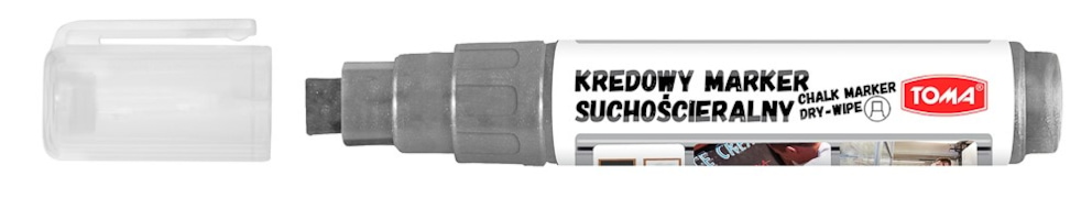 Markery kredowe ścieralne na sucho, końcówka ścięta 5x8mm, 8g tuszu  srebrny