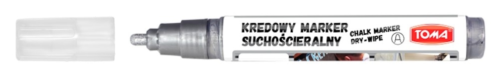 Markery kredowe ścieralne na sucho, końcówka okrągła 4,5mm, 8g tuszu  srebrny