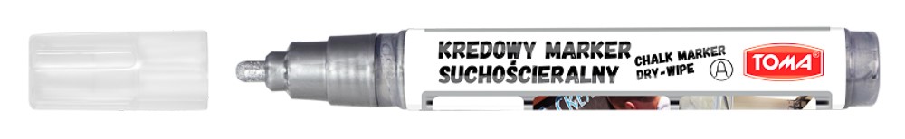 Markery kredowe ścieralne na sucho, końcówka okrągła 4,5mm, 8g tuszu  srebrny