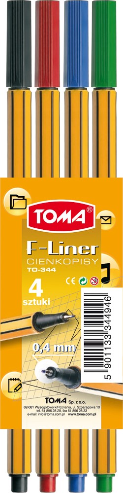 Cienkopisy F-Liner 0,4mm, pomarańczowa obudowa, kpl. 4 kolory  mix