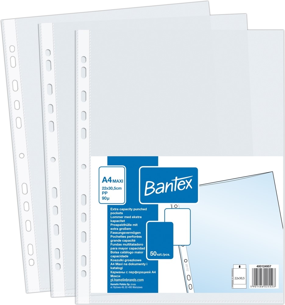 KOSZULKA GROSZKOWA A4 MAXI PP BANTEX, 90 mic. POSZERZANA (50SZT)