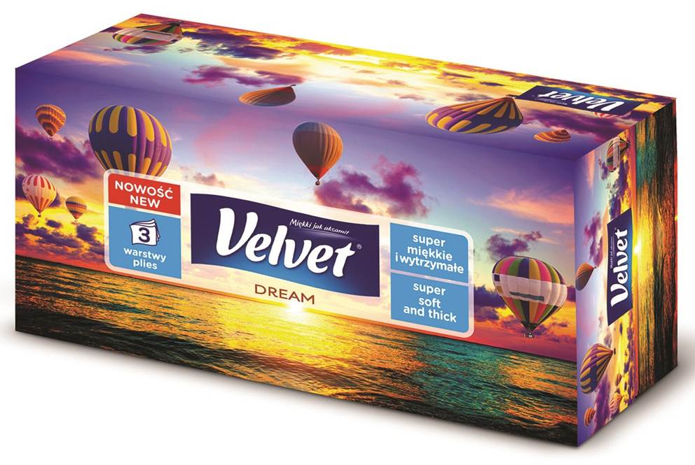 Chusteczki kosmetyczne celulozowe VELVET Dream, 3-warstwowe, 90 listków, biały