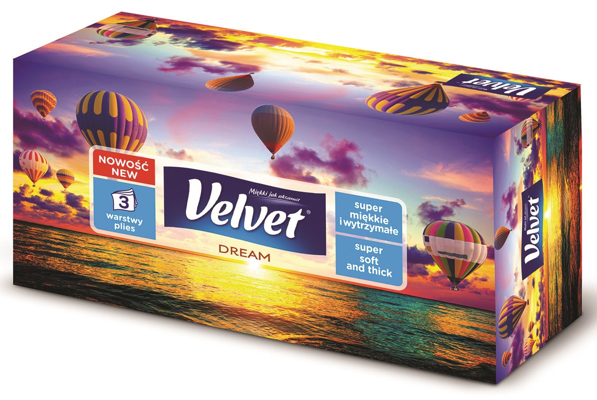 Chusteczki kosmetyczne celulozowe VELVET Dream, 3-warstwowe, 90 listków, biały