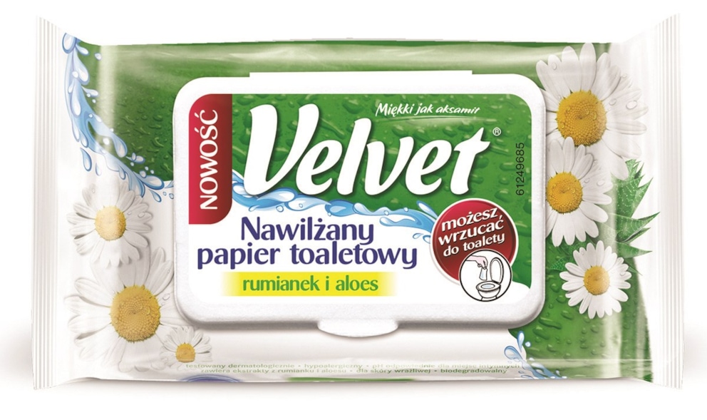 Papier toaletowy celulozowy VELVET Rum&Aloe, nawilżany, 42 listki, biały