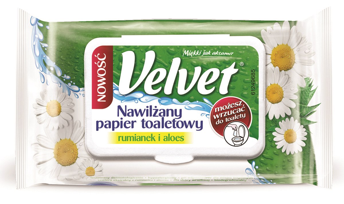 Papier toaletowy celulozowy VELVET Rum&Aloe, nawilżany, 42 listki, biały