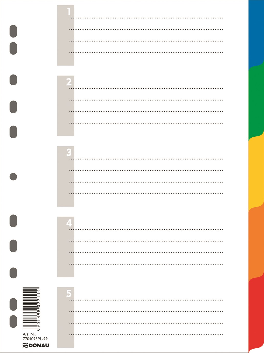 Przekładki DONAU, PP, A4, 225x297mm, 5+1 kart, mix kolorów