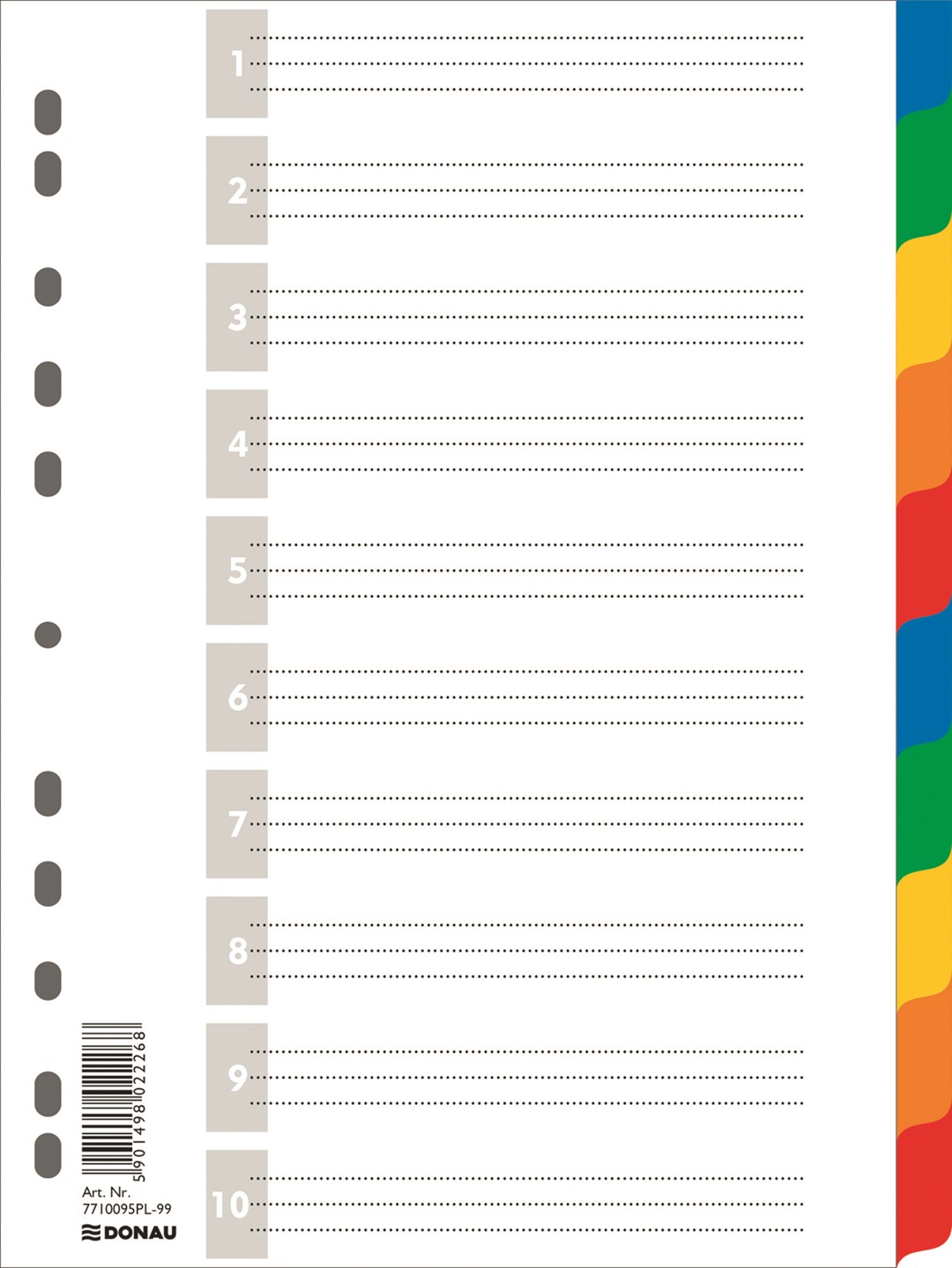 Przekładki DONAU, PP, A4, 225x297mm, 10+1 kart, mix kolorów