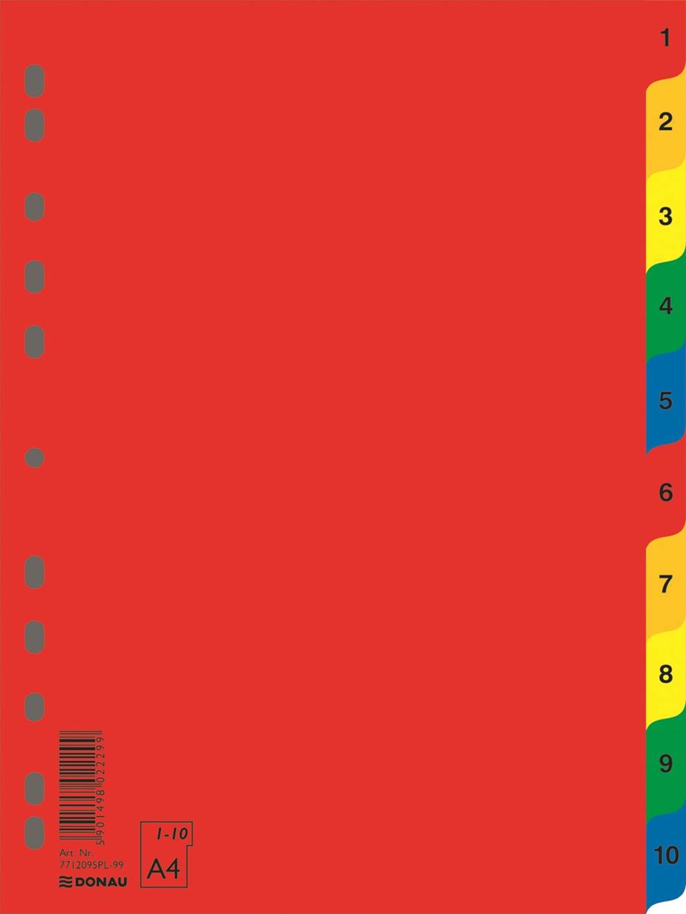 Przekładki DONAU, PP, A4, 230x297mm, 1-10, 10 kart, mix kolorów