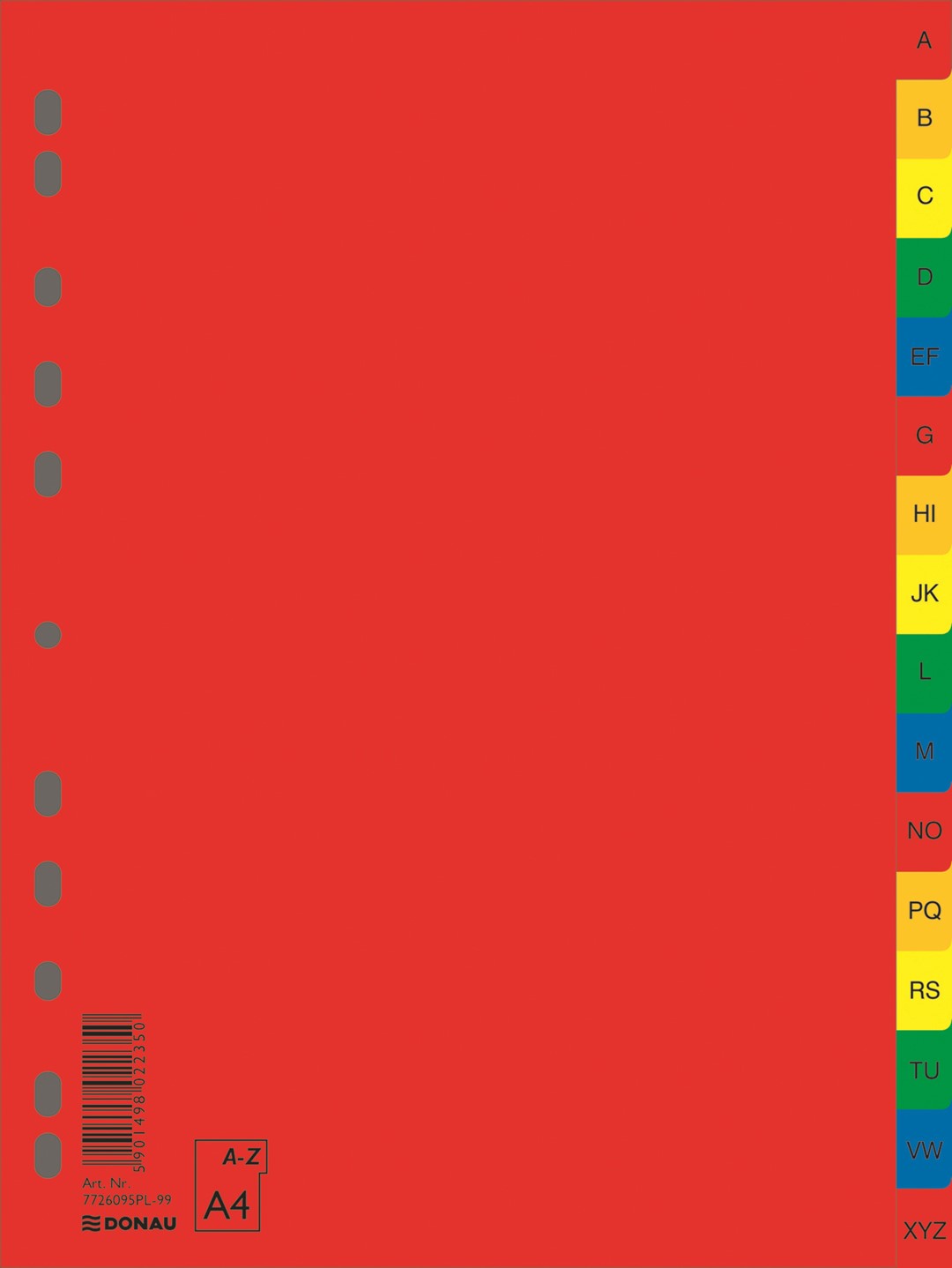 Przekładki DONAU, PP, A4, 230x297mm, A-Z, 16 kart, mix kolorów