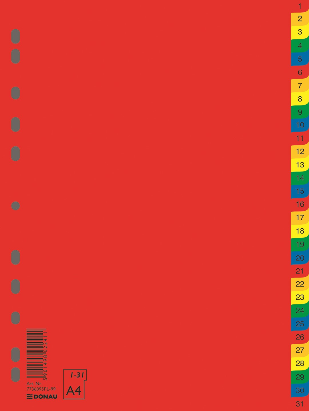 Przekładki DONAU, PP, A4, 230x297mm, 1-31, 31 kart, mix kolorów