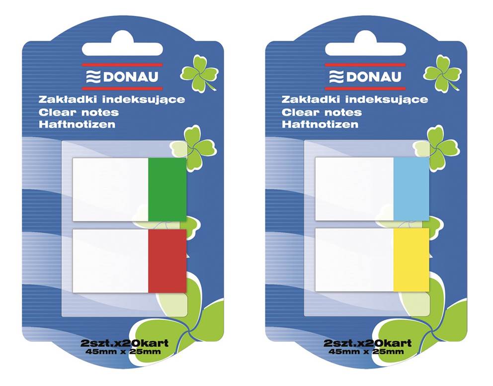 Zakładki indeksujące DONAU, PP, 25x45mm, 2x20 kart., mix kolorów