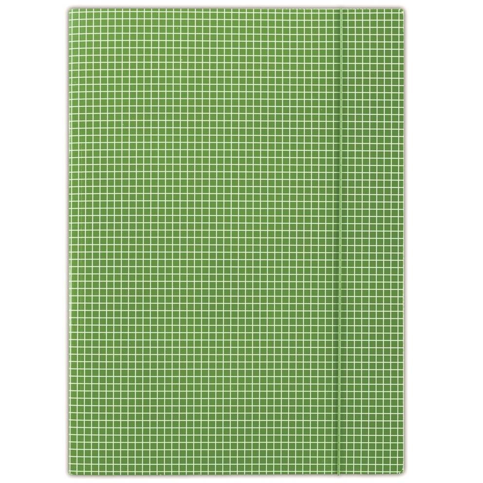 Teczka z gumką DONAU, karton, A4, 400gsm, 3-skrz., zielona w kratę