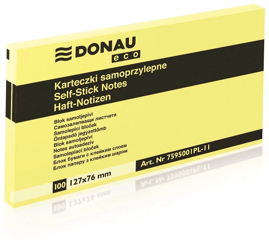Bloczek samoprzylepny DONAU Eco, 127x76mm, 1x100 kart., jasnożółty