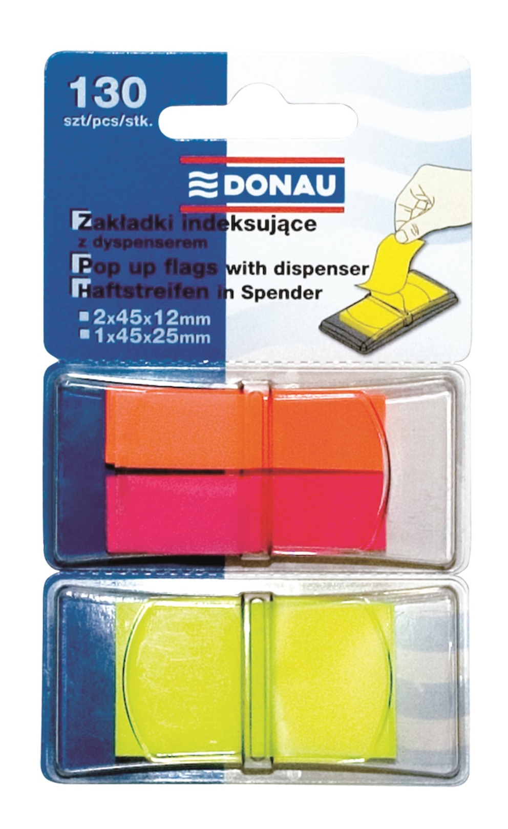 Zakładki indeksujące DONAU, PP, 12x40mm/25x45mm, 2x40/1x50 kart., mix kolorów