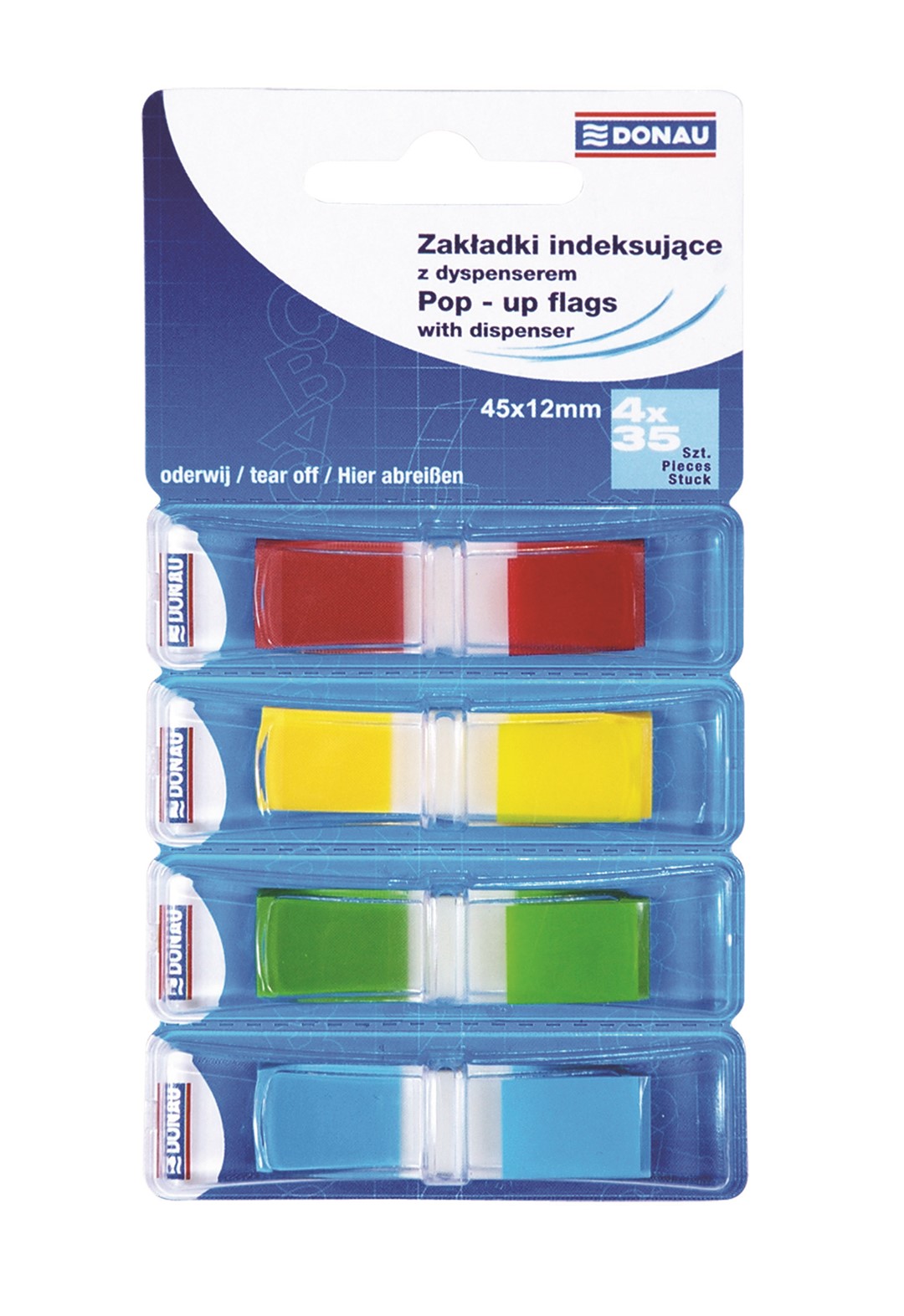 Zakładki indeksujące DONAU, PP, 12x45mm, 4x35 kart., mix kolorów