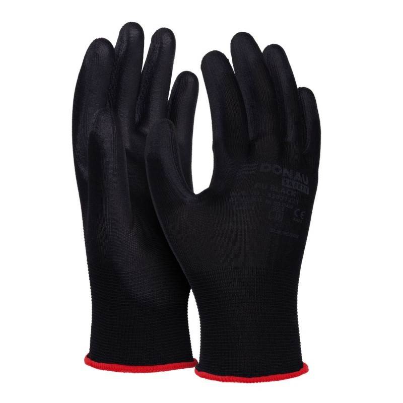 Rękawice DONAU SAFETY PU Black, kat. II, rozm. 7, czarne
