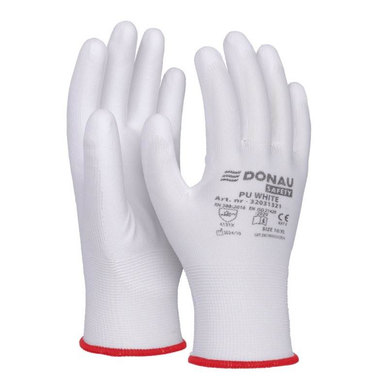 Rękawice DONAU SAFETY PU White, kat. II, rozm. 6, białe