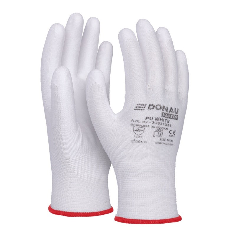 Rękawice DONAU SAFETY PU White, kat. II, rozm. 8, białe