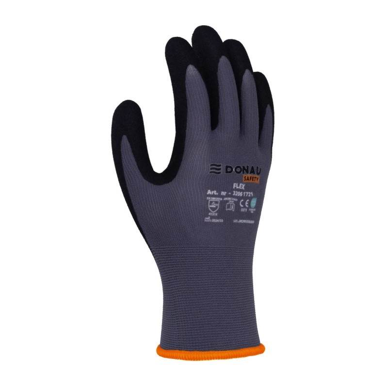 Rękawice DONAU SAFETY Flex, kat. II, rozm. 9, szare