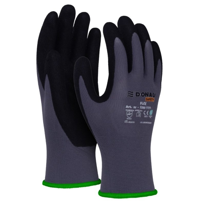 Rękawice DONAU SAFETY Flex, kat. II, rozm. 10, szare