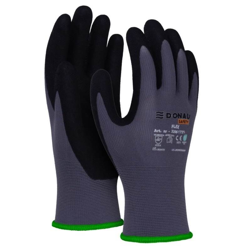 Rękawice DONAU SAFETY Flex, kat. II, rozm. 11, szare