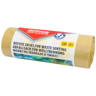 Worki na śmieci domowe OFFICE PRODUCTS, do segregacji plastiku, mocne (LDPE), 120l, 10szt., żółte