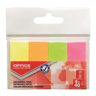 Zakładki indeksujące OFFICE PRODUCTS, papier, 20x50mm, 4x40 kart., zawieszka, mix kolorów neon