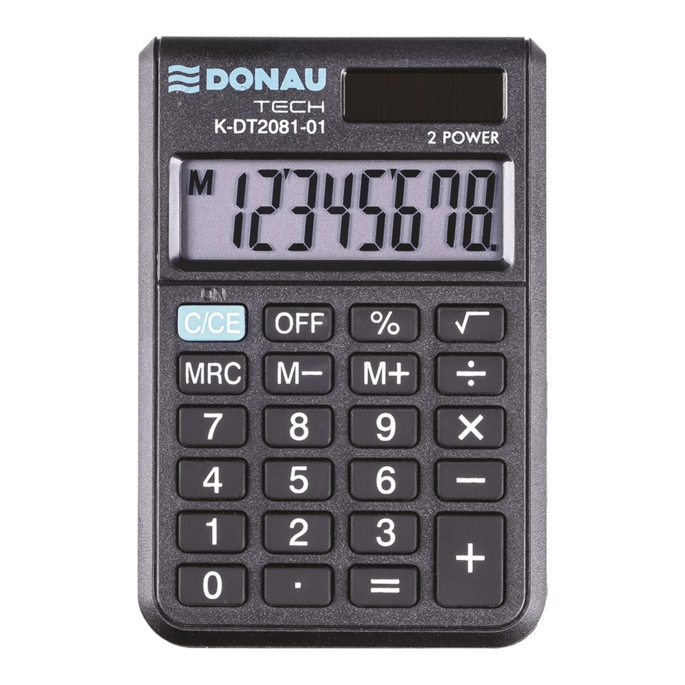 Kalkulator kieszonkowy DONAU TECH, 8-cyfr. wyświetlacz, wym. 90x60x11 mm, czarny