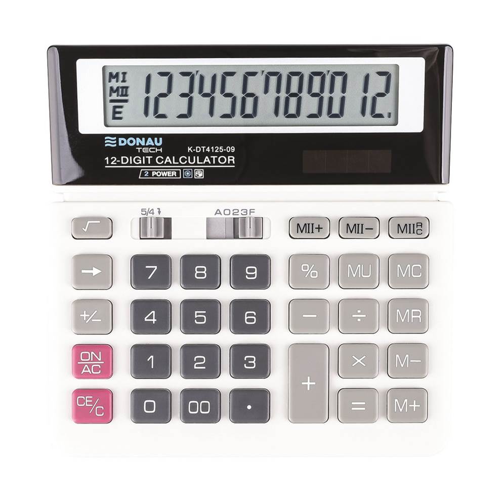 Kalkulator biurowy DONAU TECH, 12-cyfr. wyświetlacz, wym. 155x152x28 mm, biały