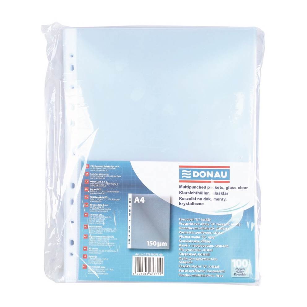 Koszulki na dokumenty DONAU, PP, A4, krystal, 150mikr., 100szt.