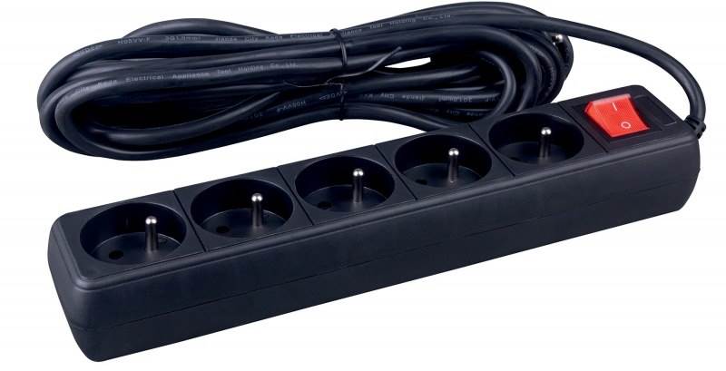 Przedłużacz OFFICE PRODUCTS, 5 gniazd, 3m, z uziemieniem i wyłącznikiem,czarny