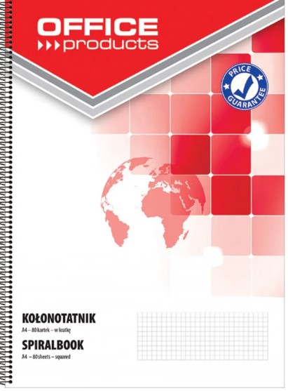 Kołonotatnik OFFICE PRODUCTS, A4, w kratkę, 80 kart., 60-80gsm, perforacja