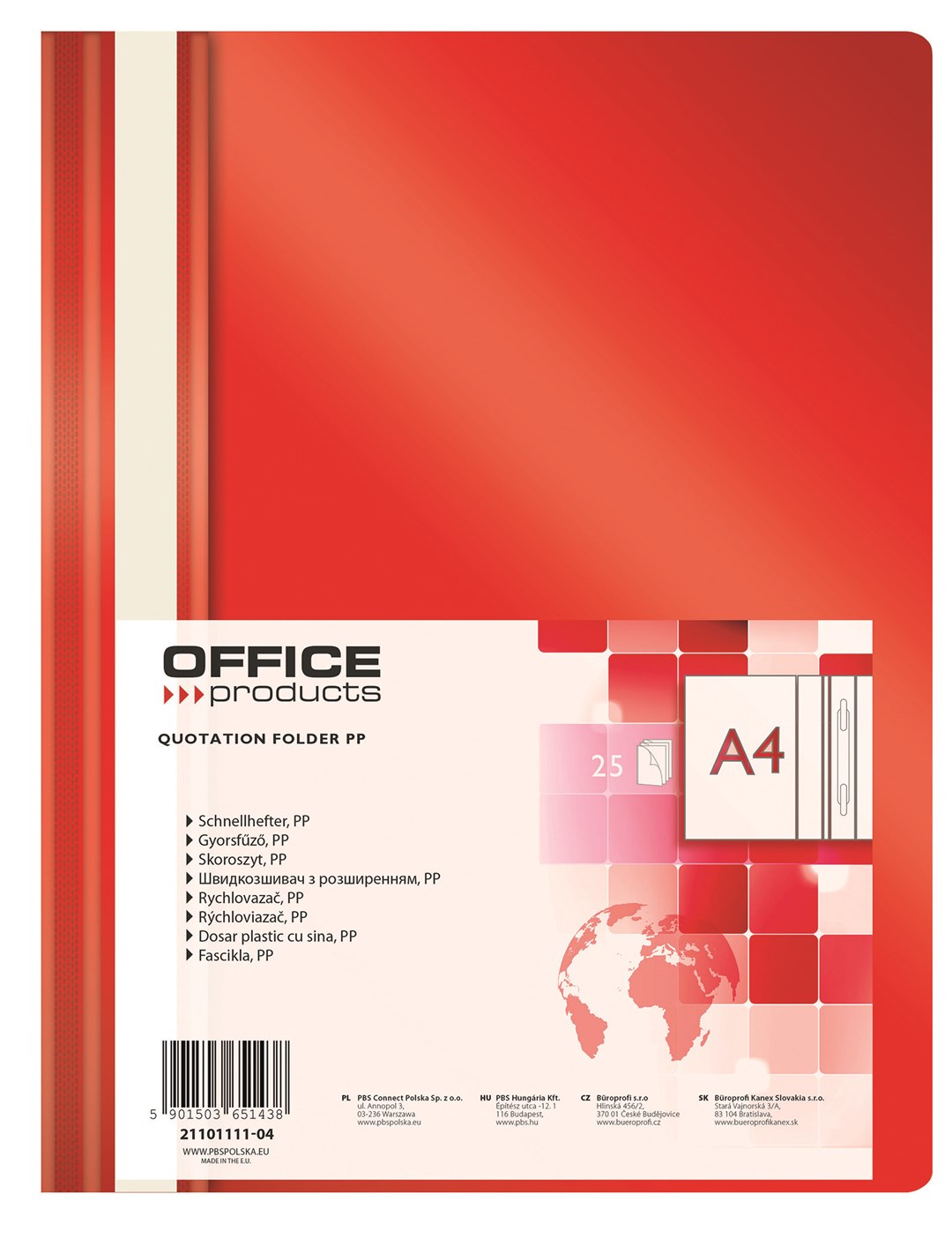 Skoroszyt OFFICE PRODUCTS, PP, A4, miękki, 100/170mikr., czerwony