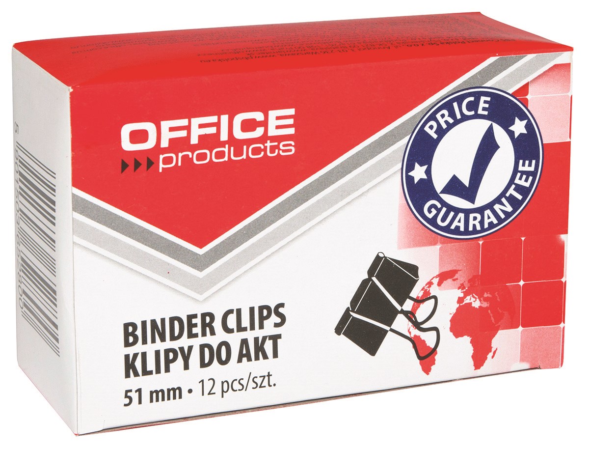 Klipy do dokumentów OFFICE PRODUCTS, 51mm, 12szt., czarne