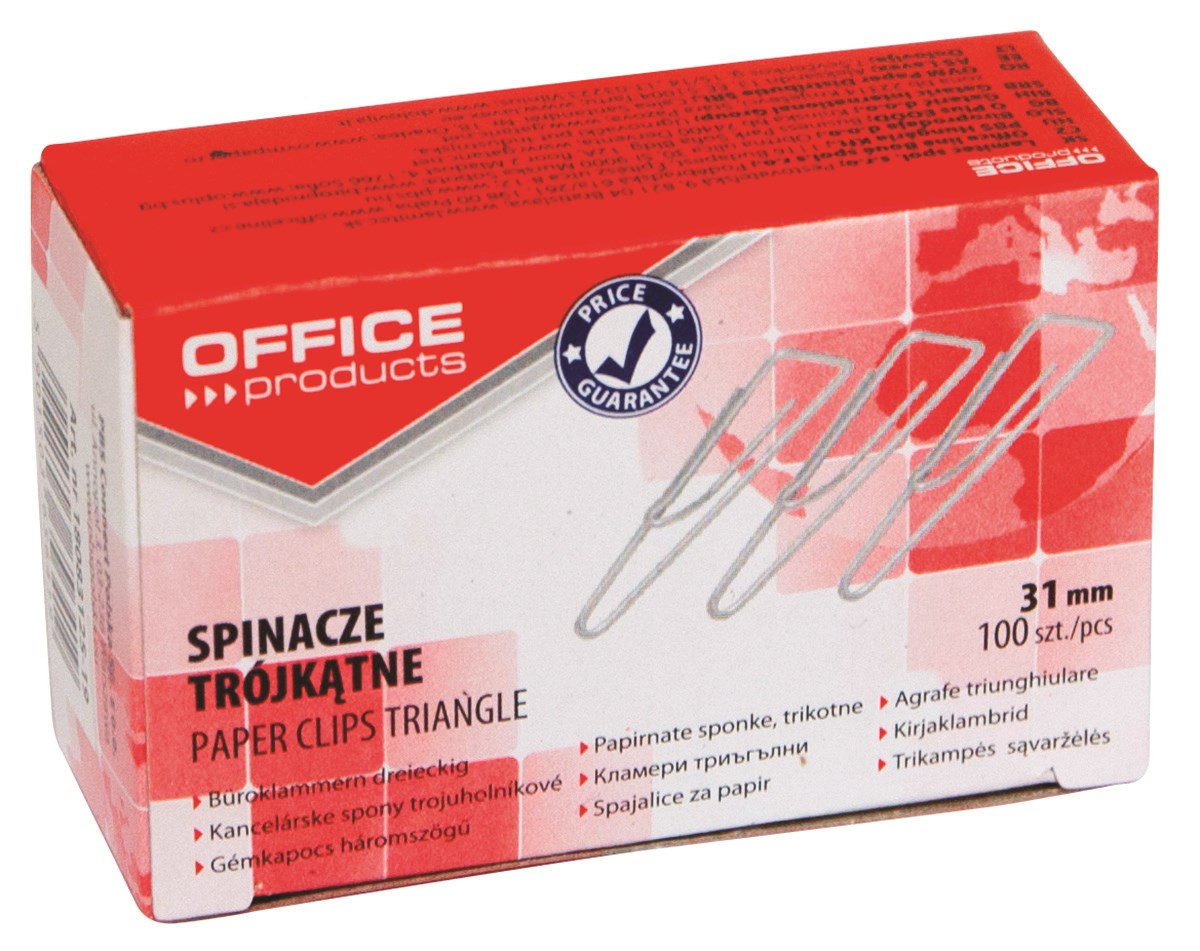 Spinacze trójkątne OFFICE PRODUCTS, 31mm, 100szt., srebrne