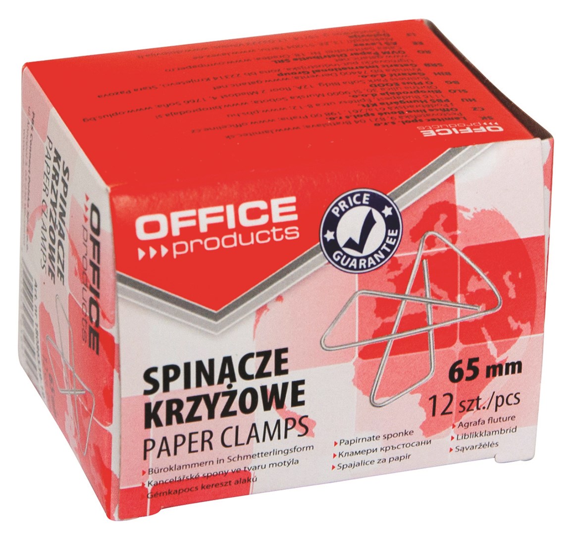 Spinacze krzyżowe OFFICE PRODUCTS, 65mm, 12szt., srebrne