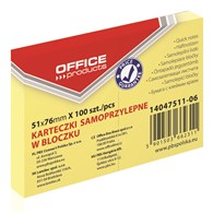 Bloczek samoprzylepny OFFICE PRODUCTS, 51x76mm, 1x100 kart., pastel, jasnożółty